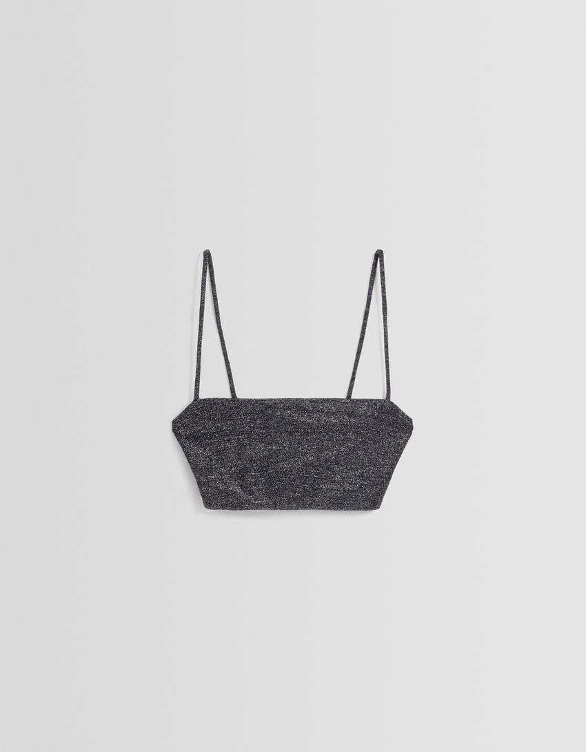 Crop top bretelles brillant-Argent-4