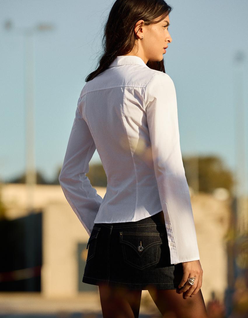 Camisa entallada manga campana-Blanco