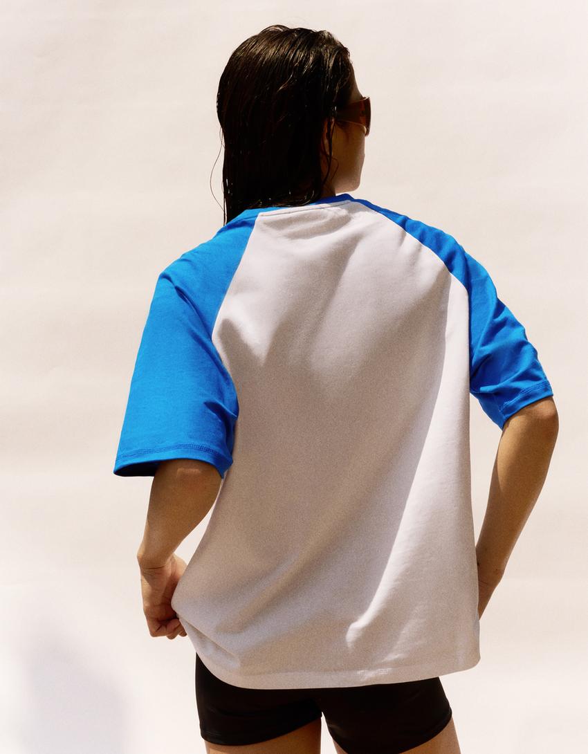 T-shirt raglan imprimé-Bleu