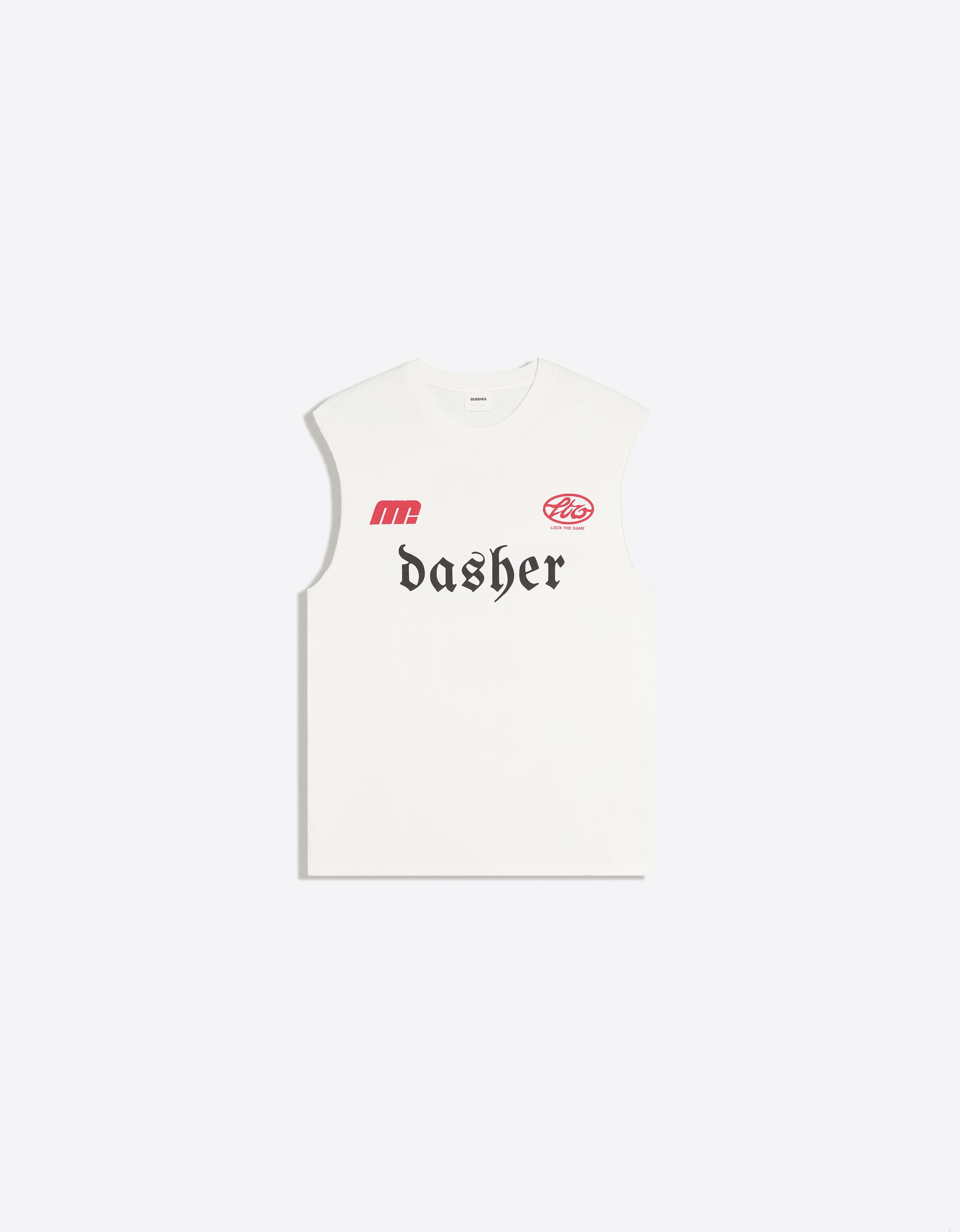 Bershka Camiseta Sin Mangas Worker Print Hombre L Blanco Roto