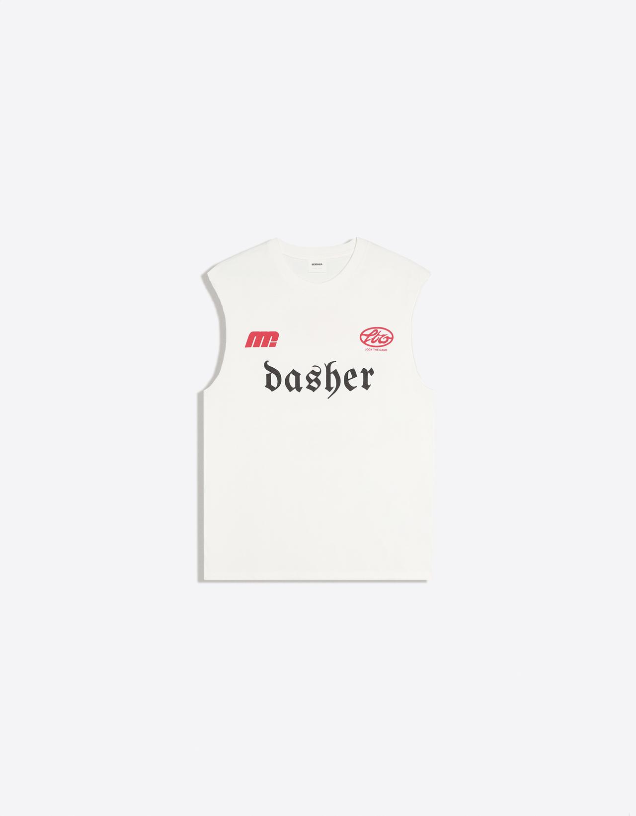Sleeveless worker print T-shirt — Off white