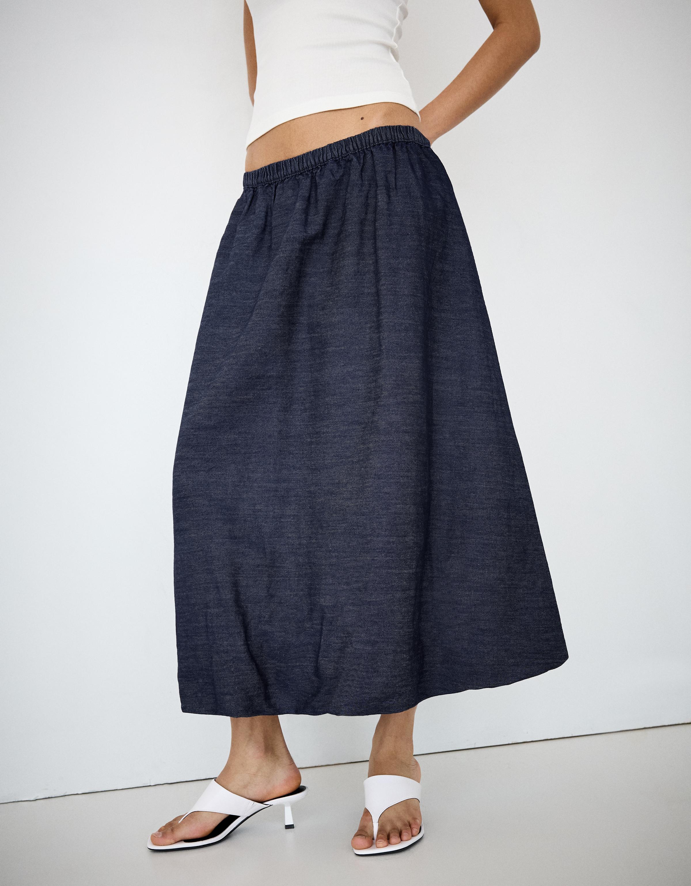Denim balloon midi skirt — Navy
