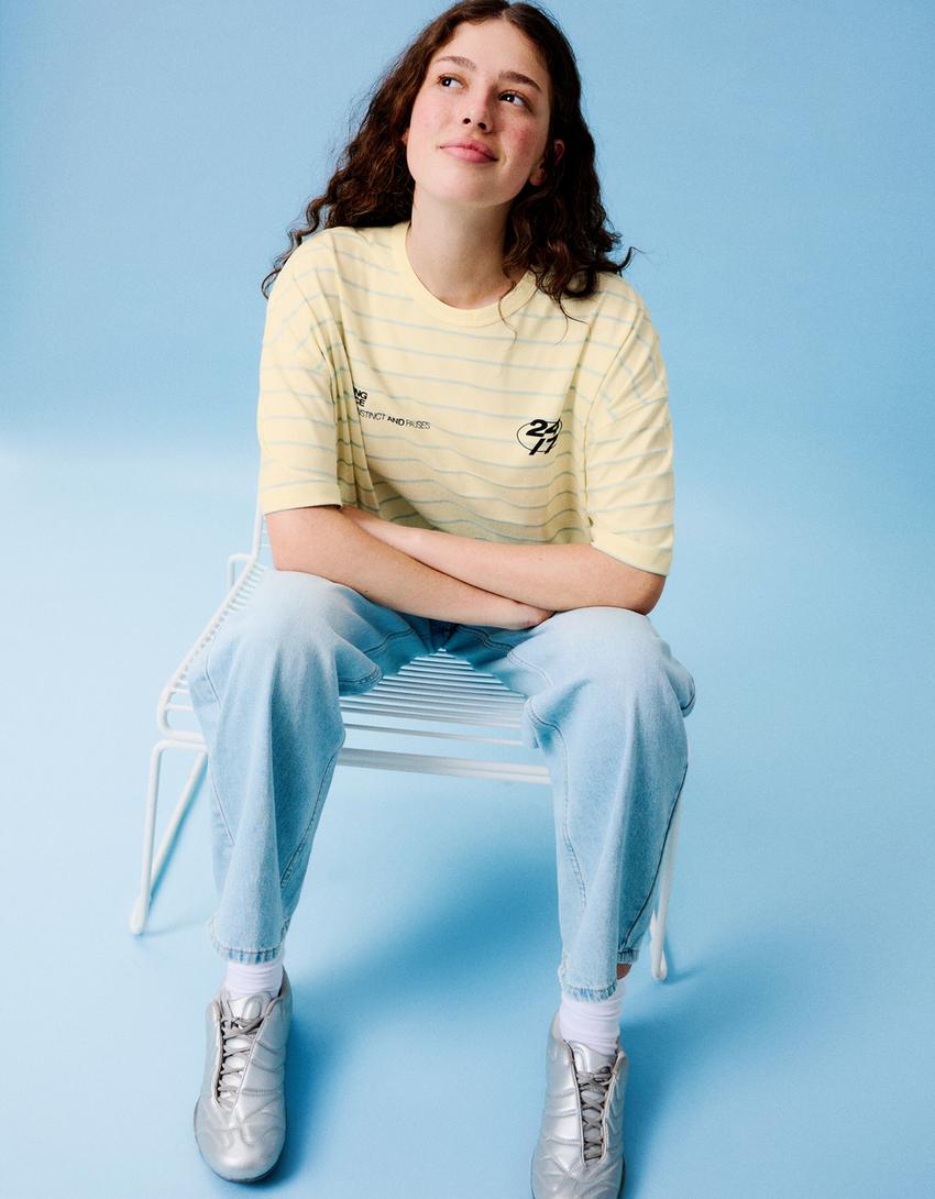Oversize-T-Shirt mit Print-Gelb