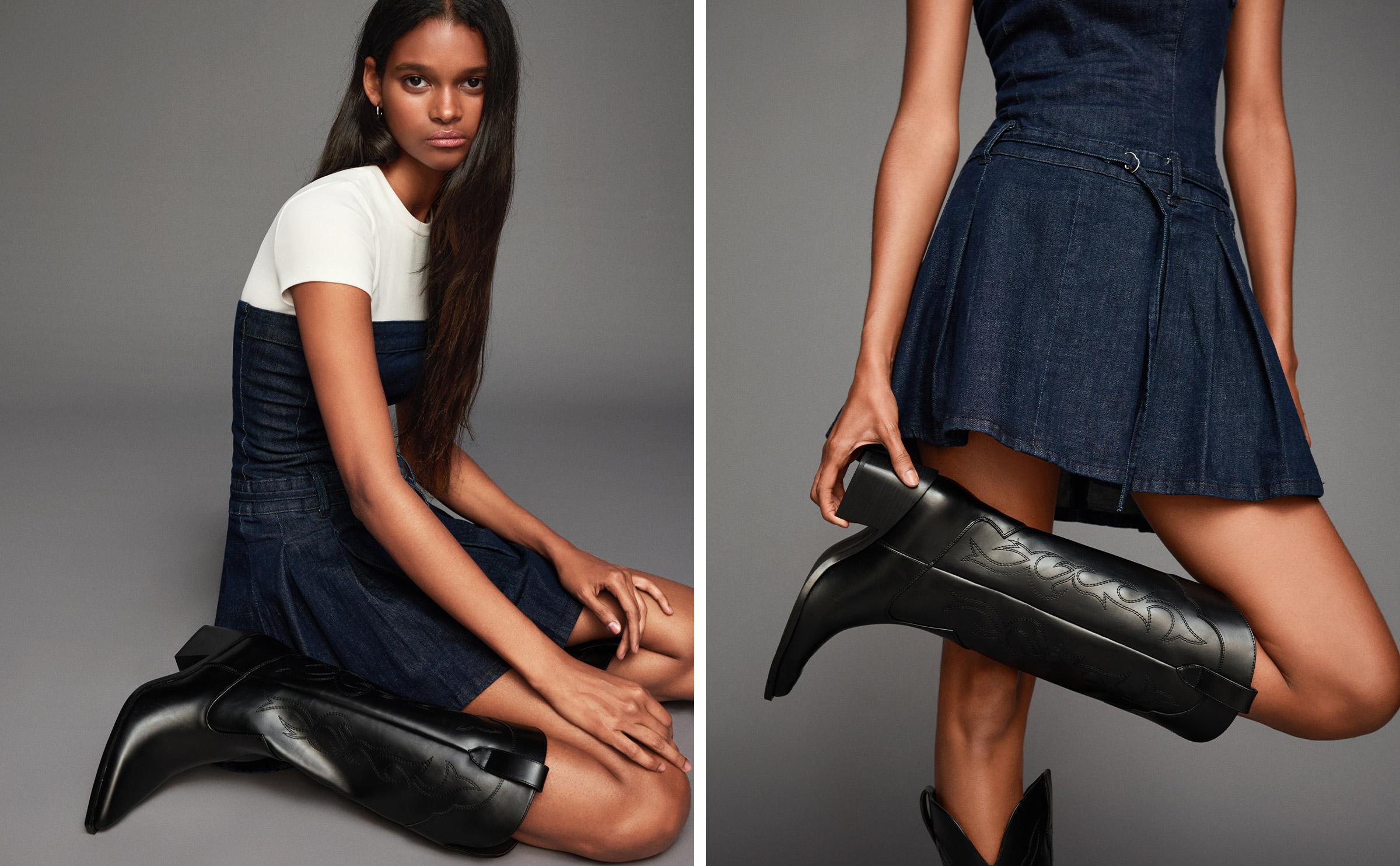Embroidered high-heel cowboy boots