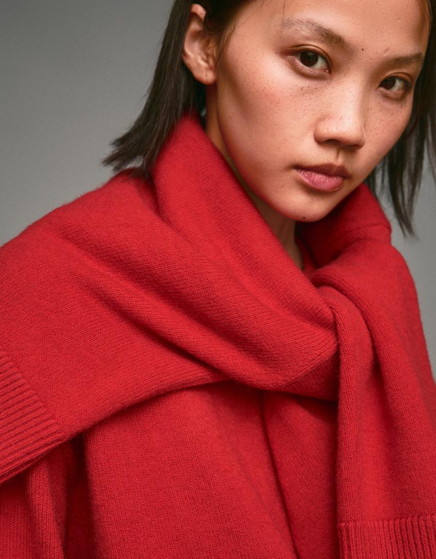 Oversize sweater with ribbed hem-Red