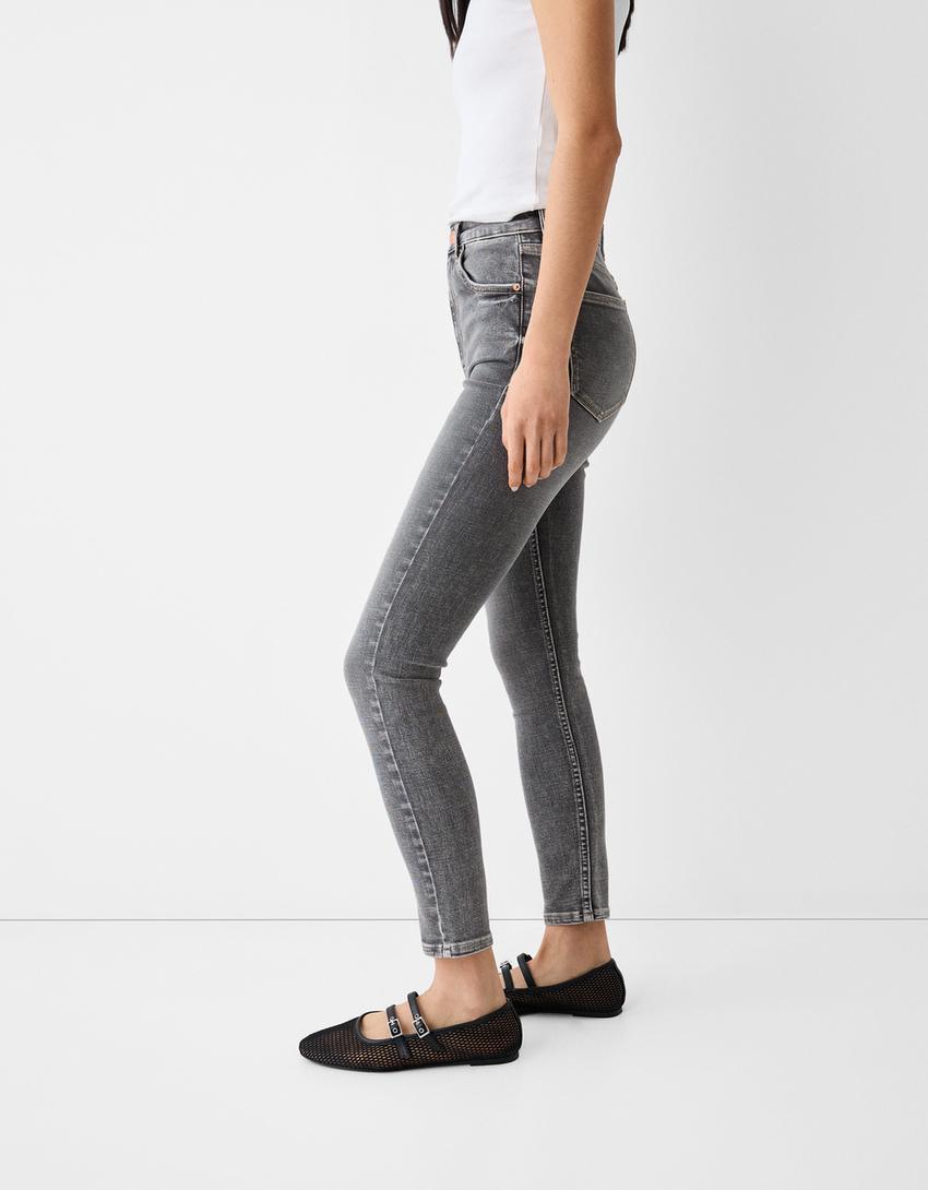 Süper yüksek bel skinny fit jean-Gri-3