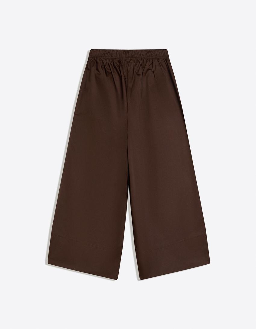 Poplin culotte trousers-Brown