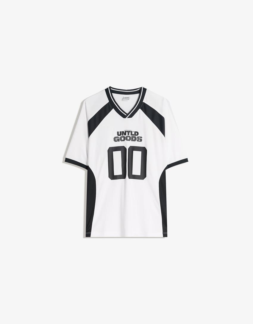 Camiseta manga corta sport print-Blanco / Negro