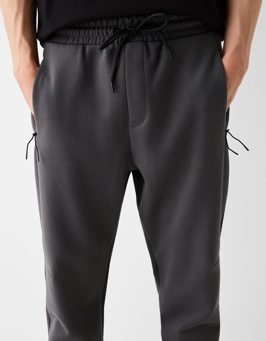 Calças jogger felpa cortes-Cinza-5