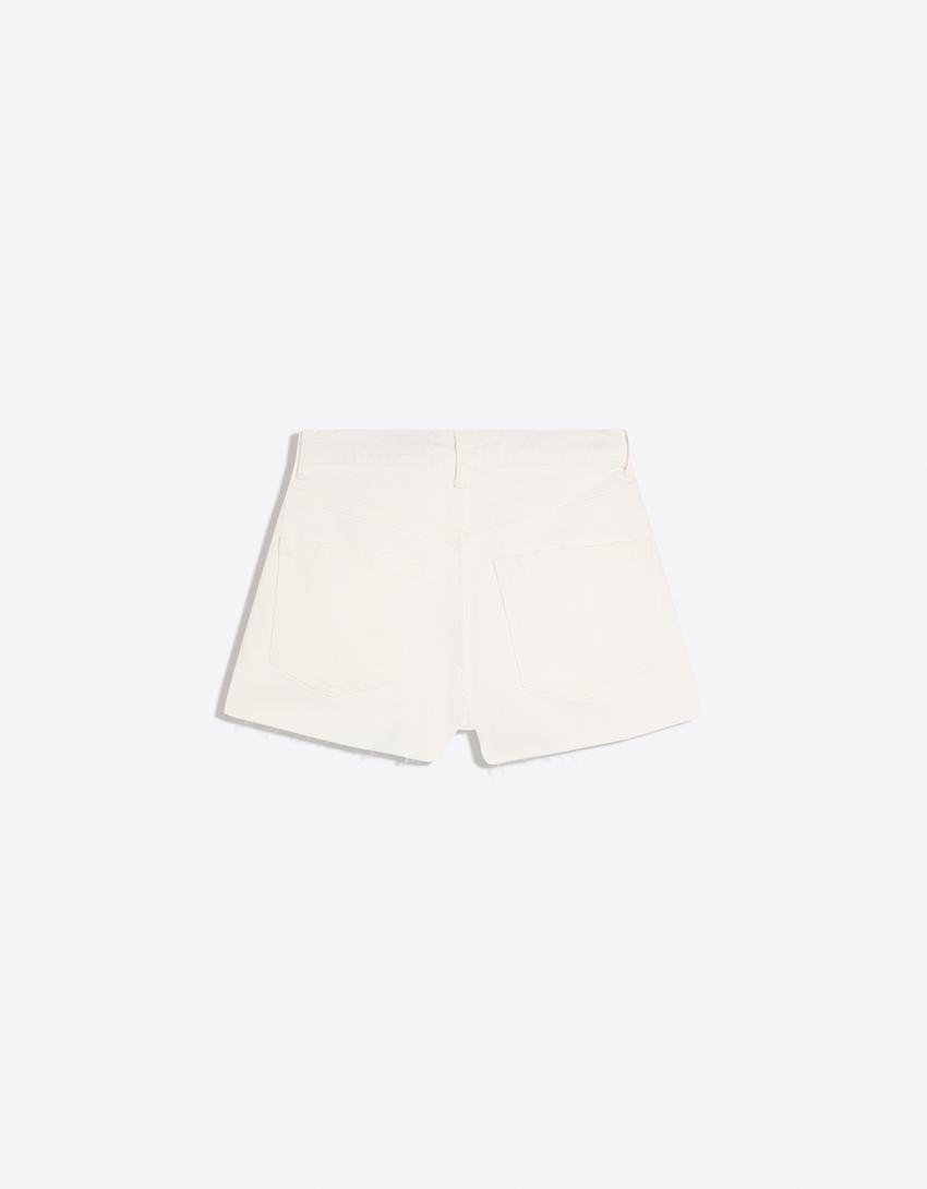 Ripped denim shorts-Off white