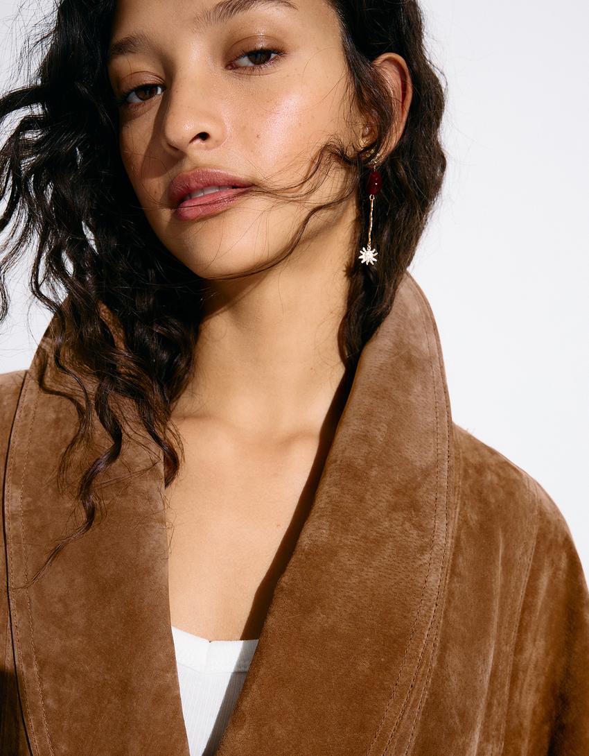 Geacă piele întoarsă parte peste parte-Maro