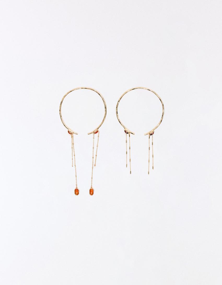 Pack of 2 stone and chain bracelets-Gold