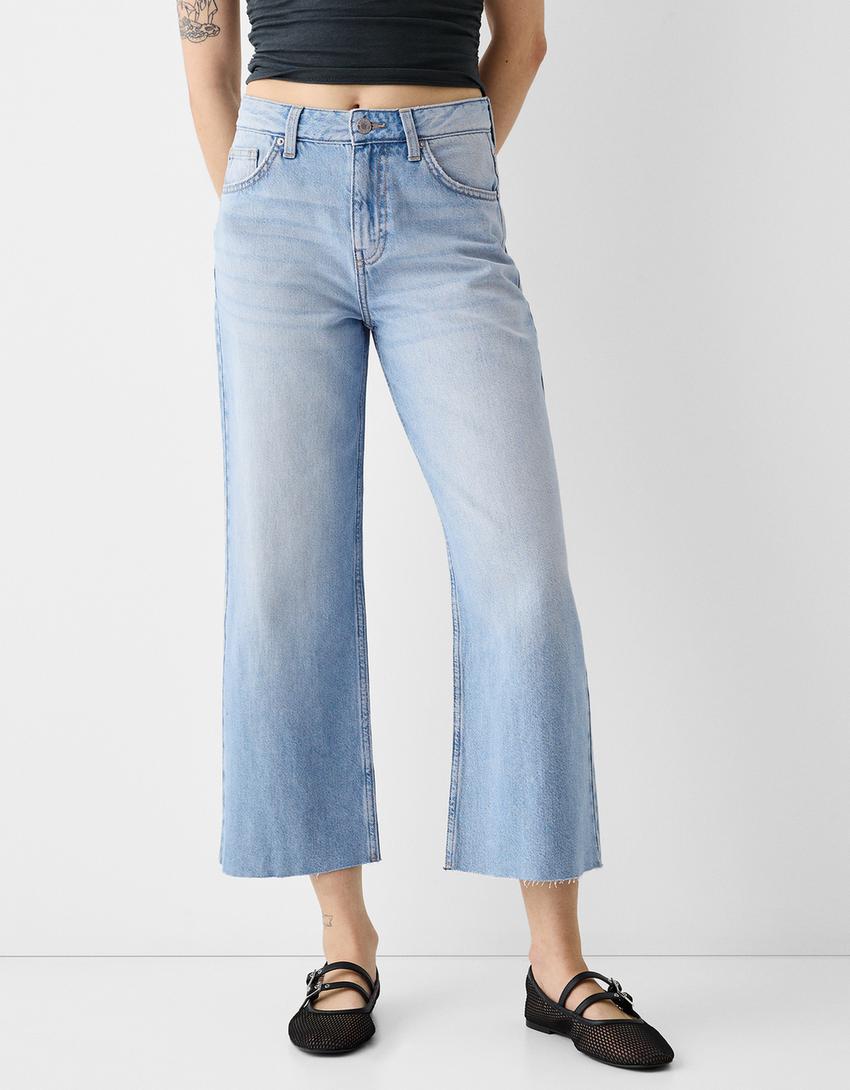 Wide-leg cropped jeans-Light blue-1