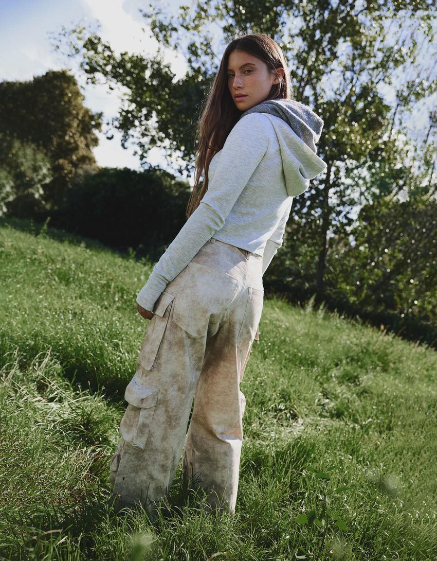 Printed cargo trousers-Beige