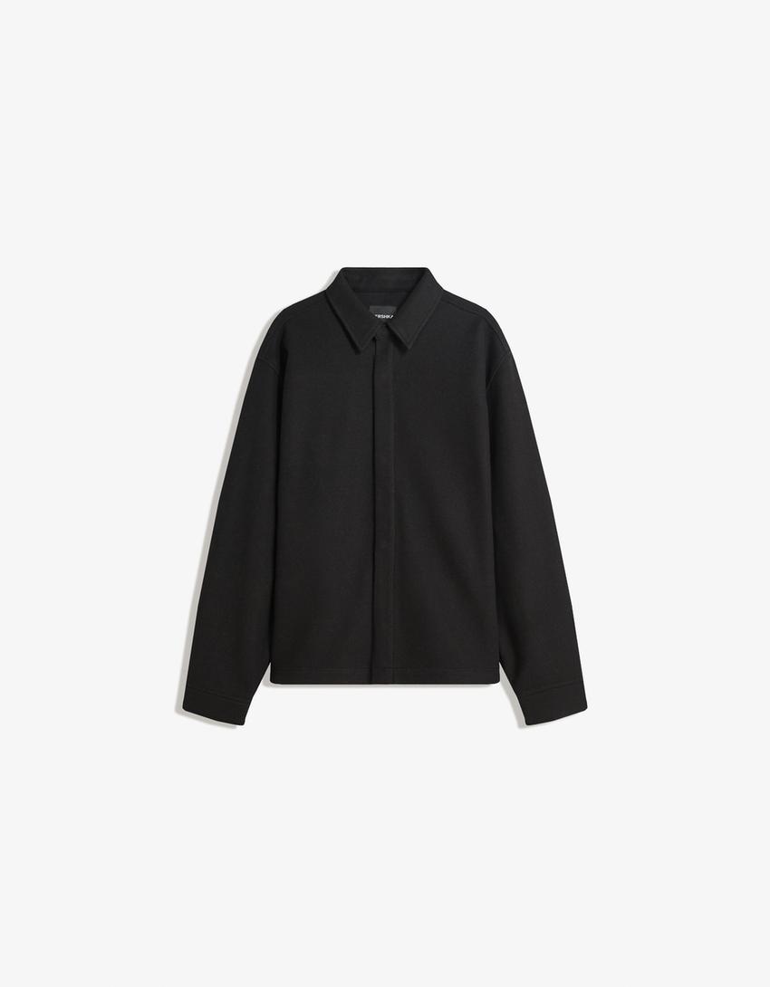 Boxy flanellen overshirt-Zwart