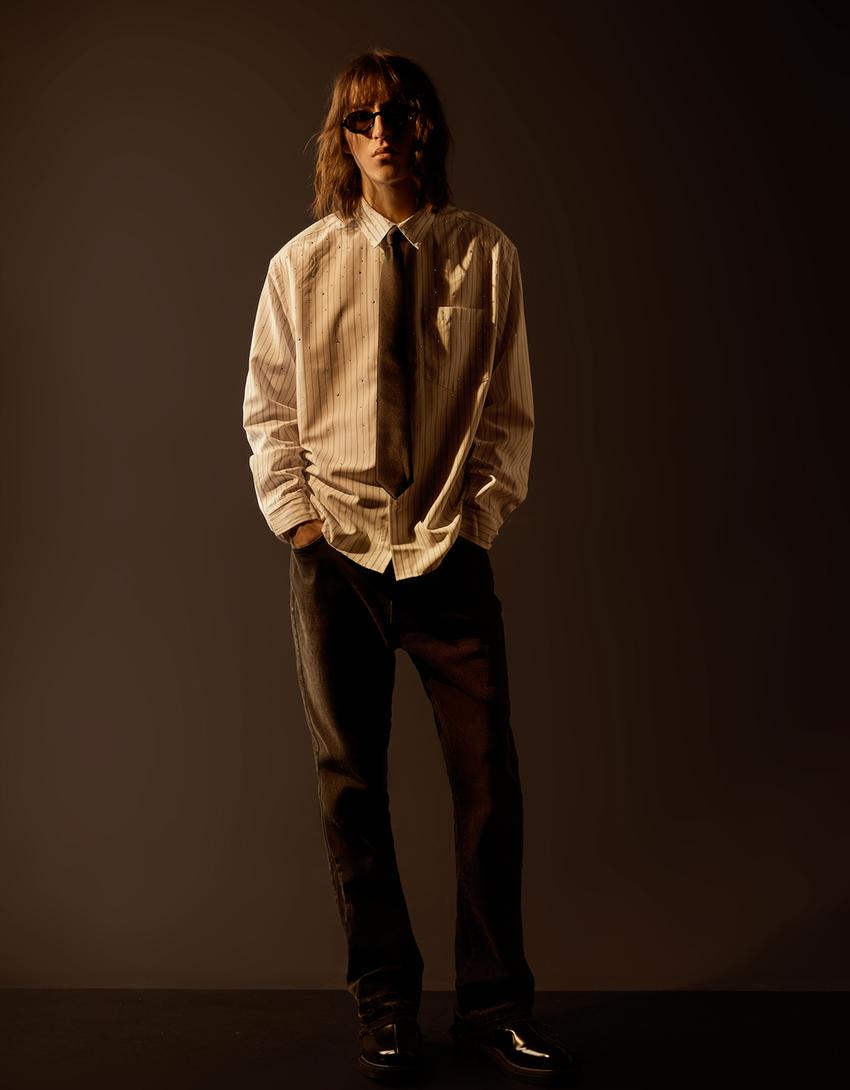 Camicia Boxy fit borchie-Bianco