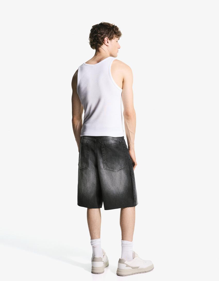 Calções bermuda super baggy fit-Preto-1