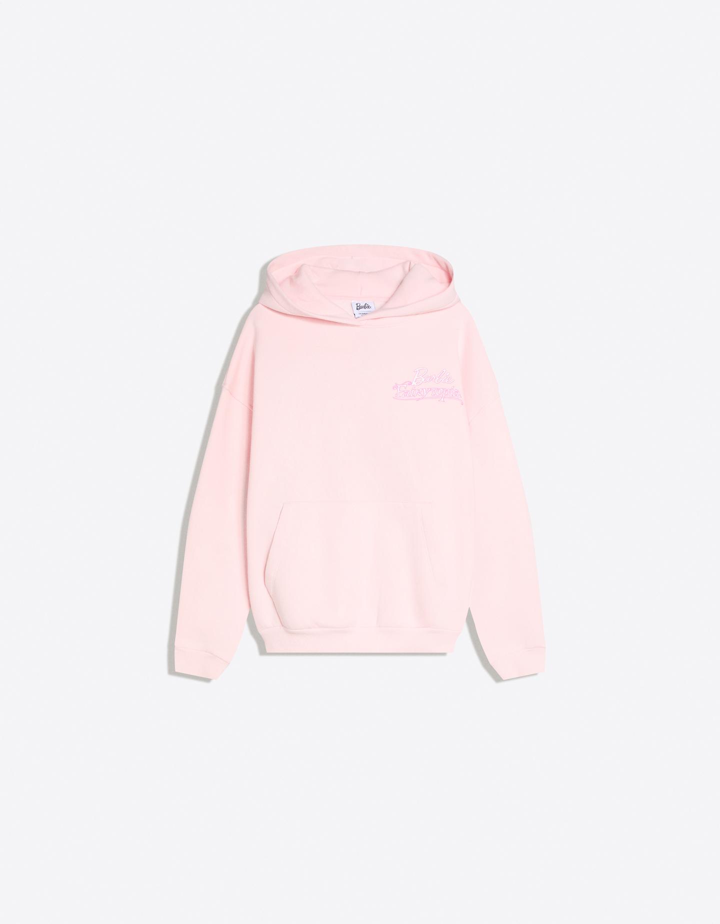 Bershka bluza bibble z kapturem i nadrukiem różowy