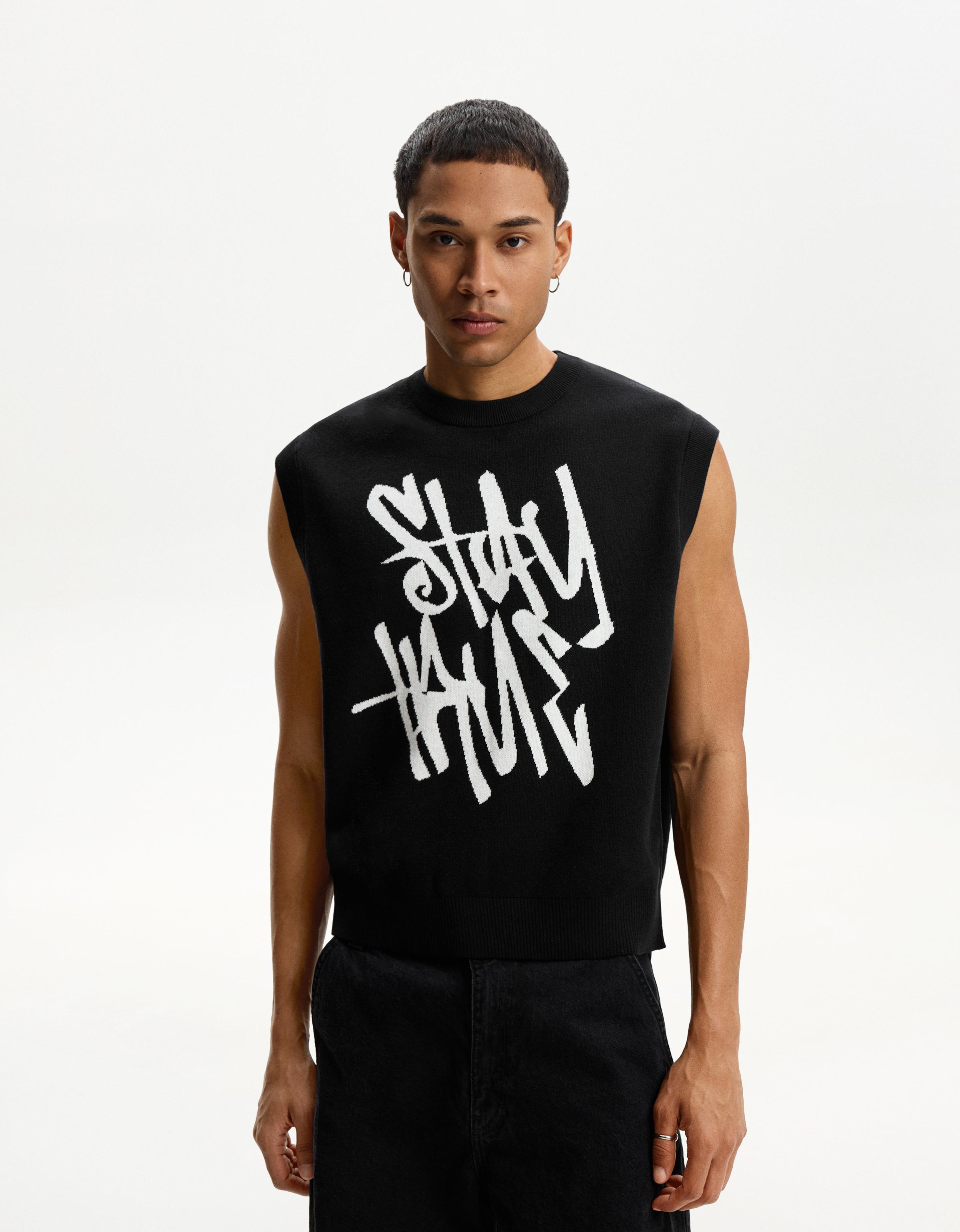 Bershka Weste Mit Print Herren Xl Schwarz