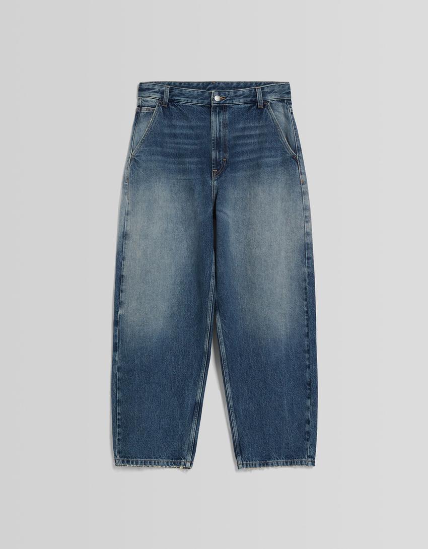 Jeans skater fit efeito lavado-Azul-4