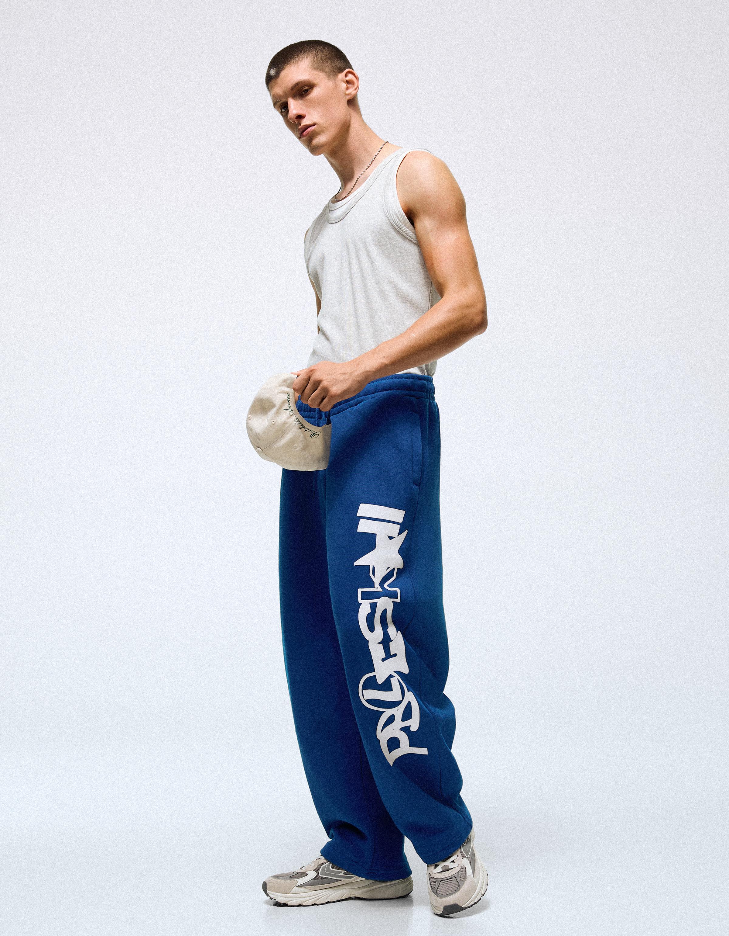 Balloon trousers with side print — Blue