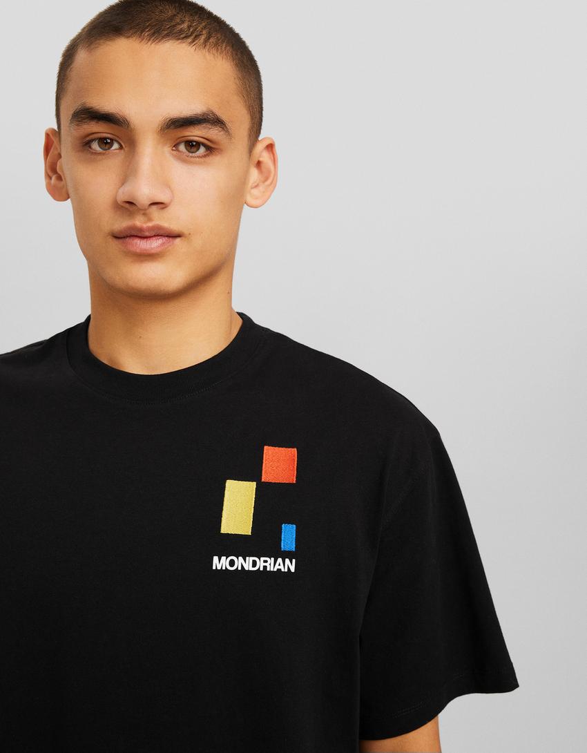 تيشرت فضفاض بأكمام قصيرة بيت موندريان-أسود-2