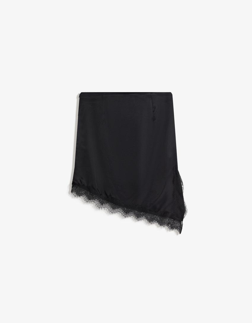 Minissaia de cetim e renda-Preto