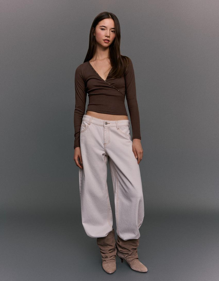 Majica dugih rukava sa nitnama-Braon