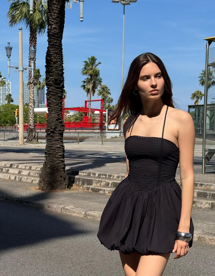 Mini dress with balloon skirt-Black-2