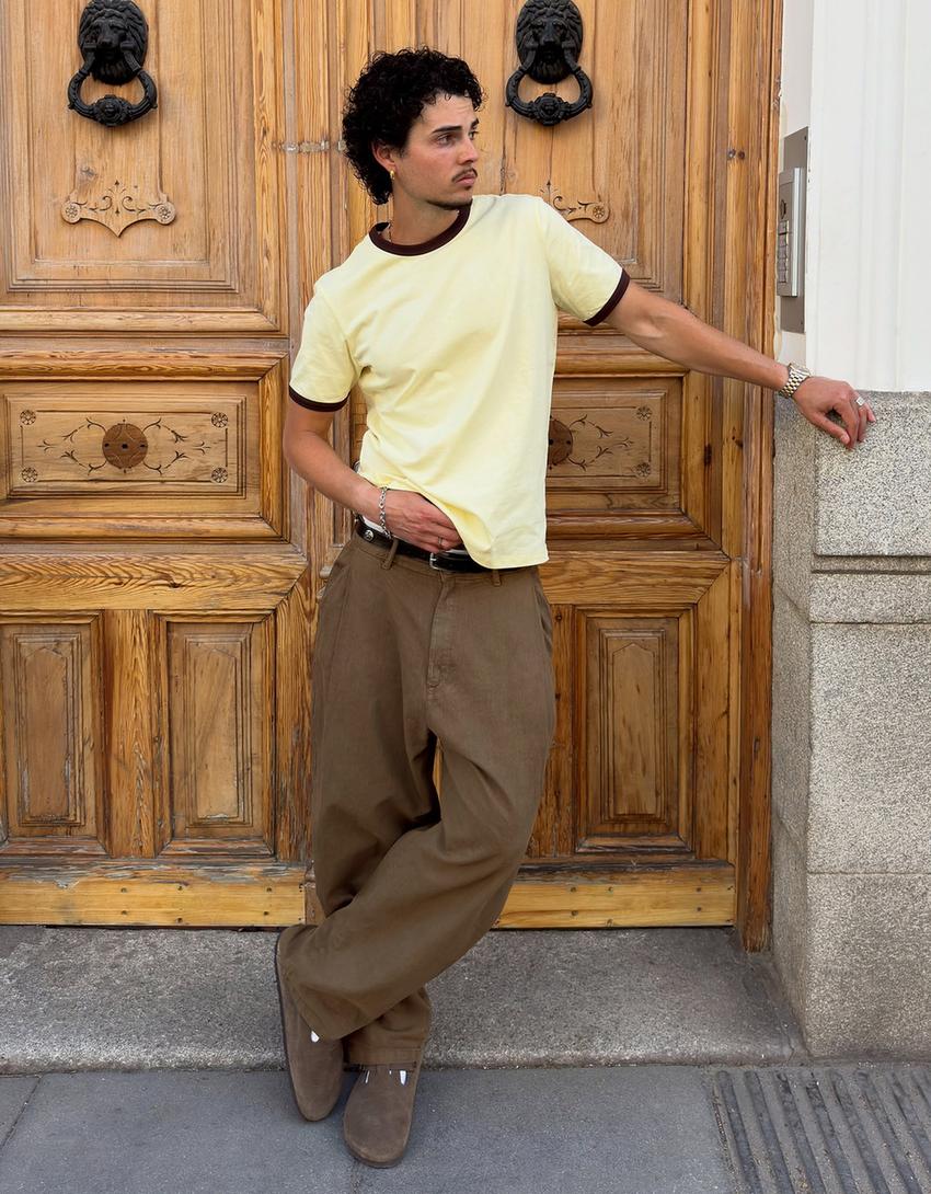 T-shirt muscle fit rib contrasté-Jaune