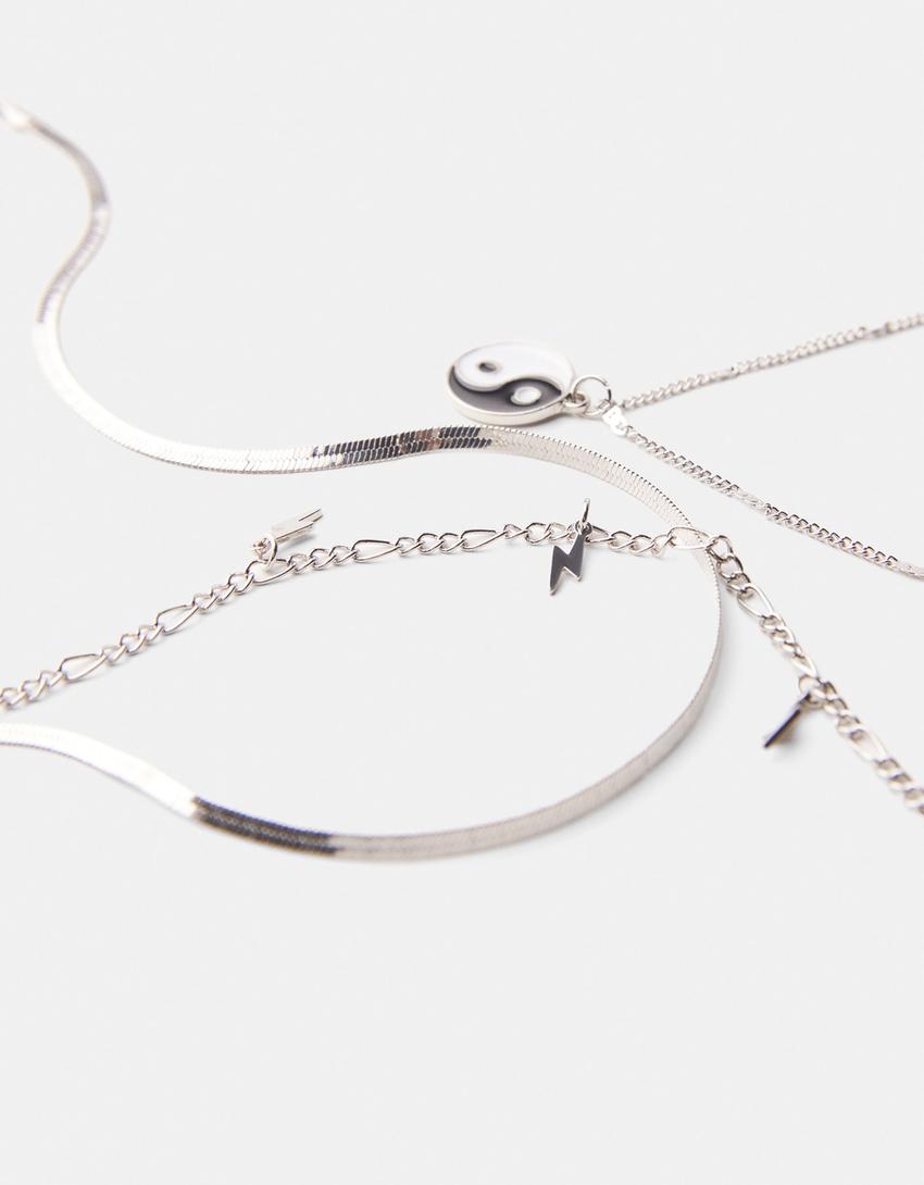 3-pack of lightning bolt necklaces-Silver-1