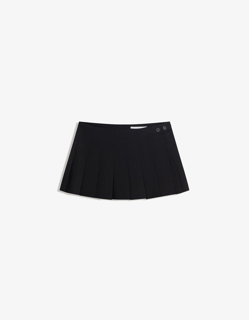 Box pleat mini skirt-Black