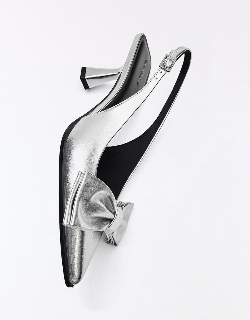 Kitten-Heels mit Schleife-Silber