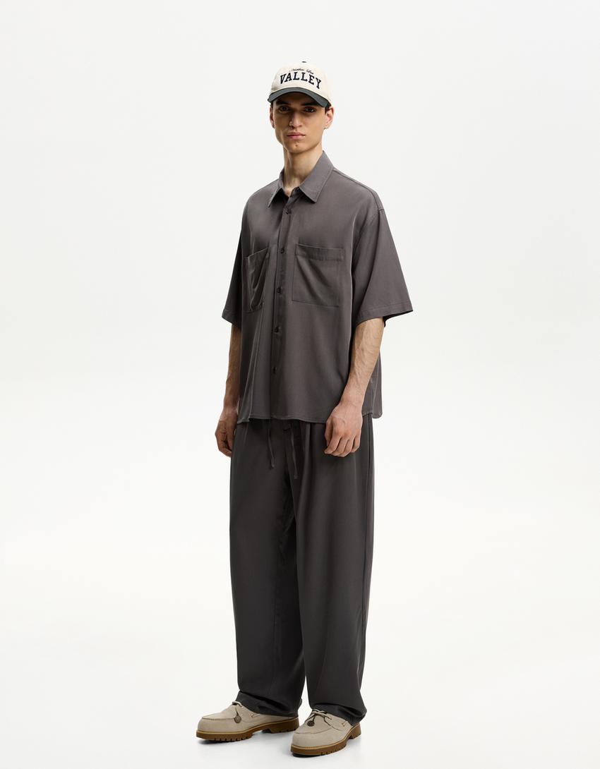 Flowing baggy jogger trousers-Grey-0