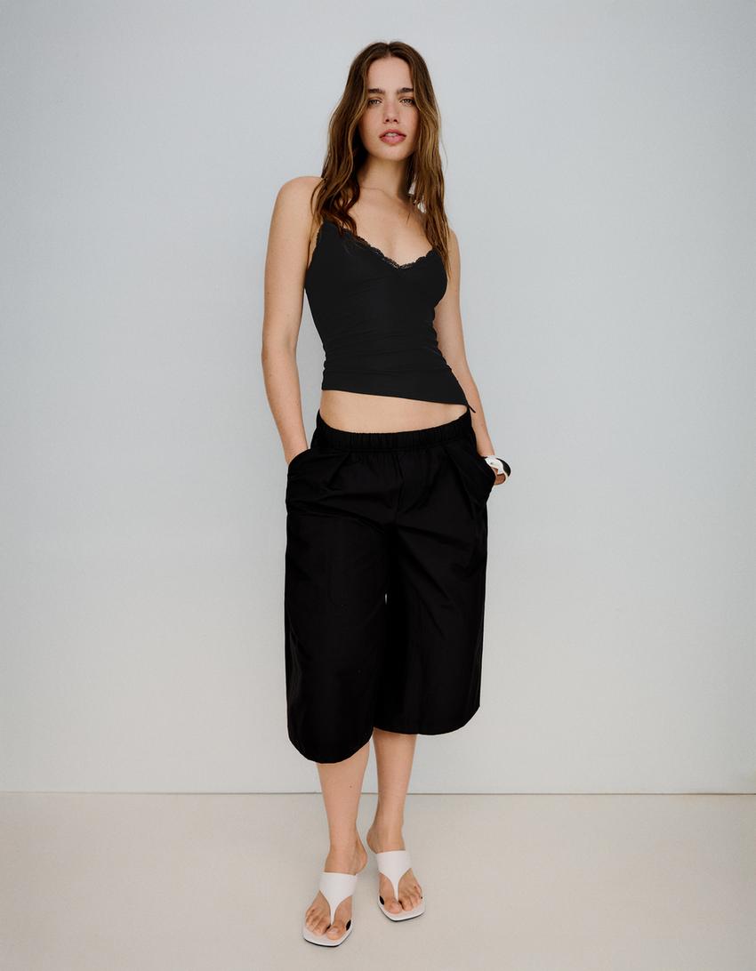 Top bretelle pizzo-Nero