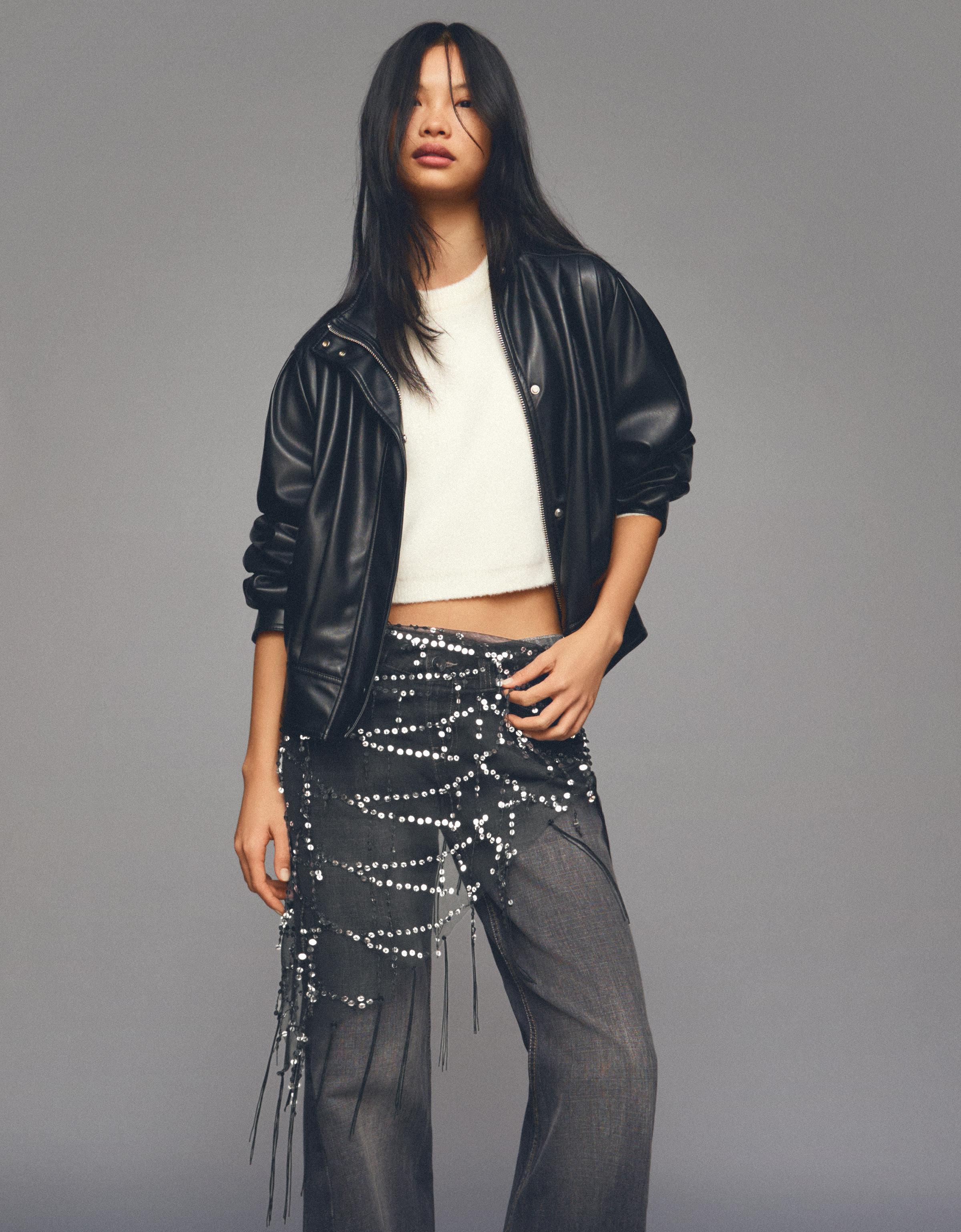 Bershka Pailletten-Tuch Damen Schwarz