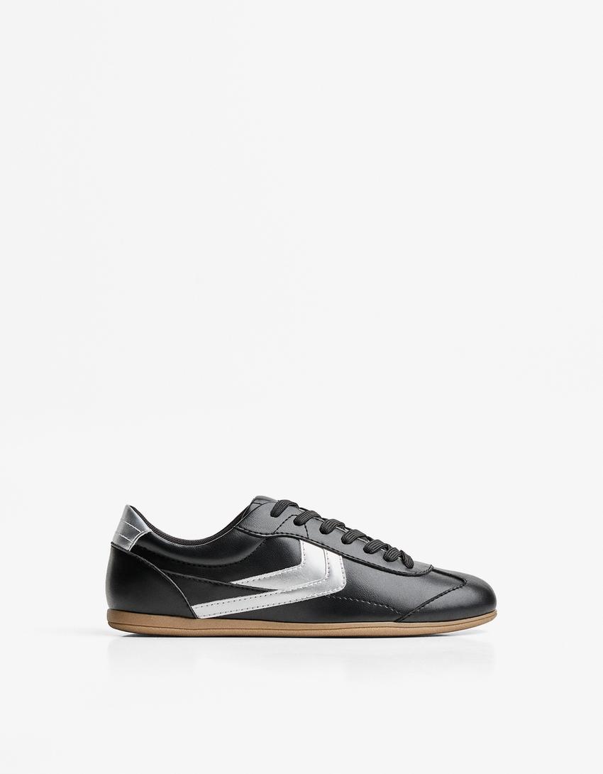 Zapatilla retro piso fino-Negro