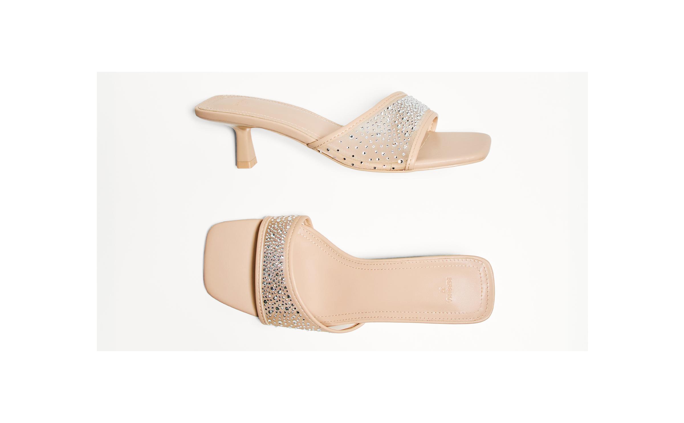 Mesh kitten heel sandals