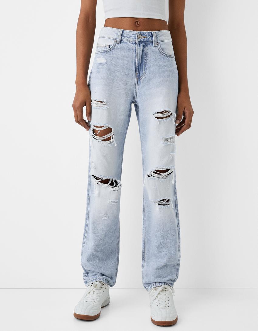 Straight-fit cropped jeans-Light blue-1