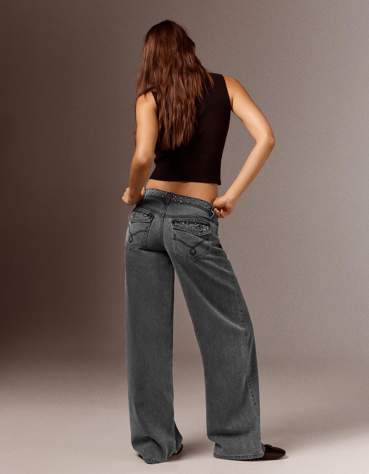 Straight-leg studded trousers — Dark grey