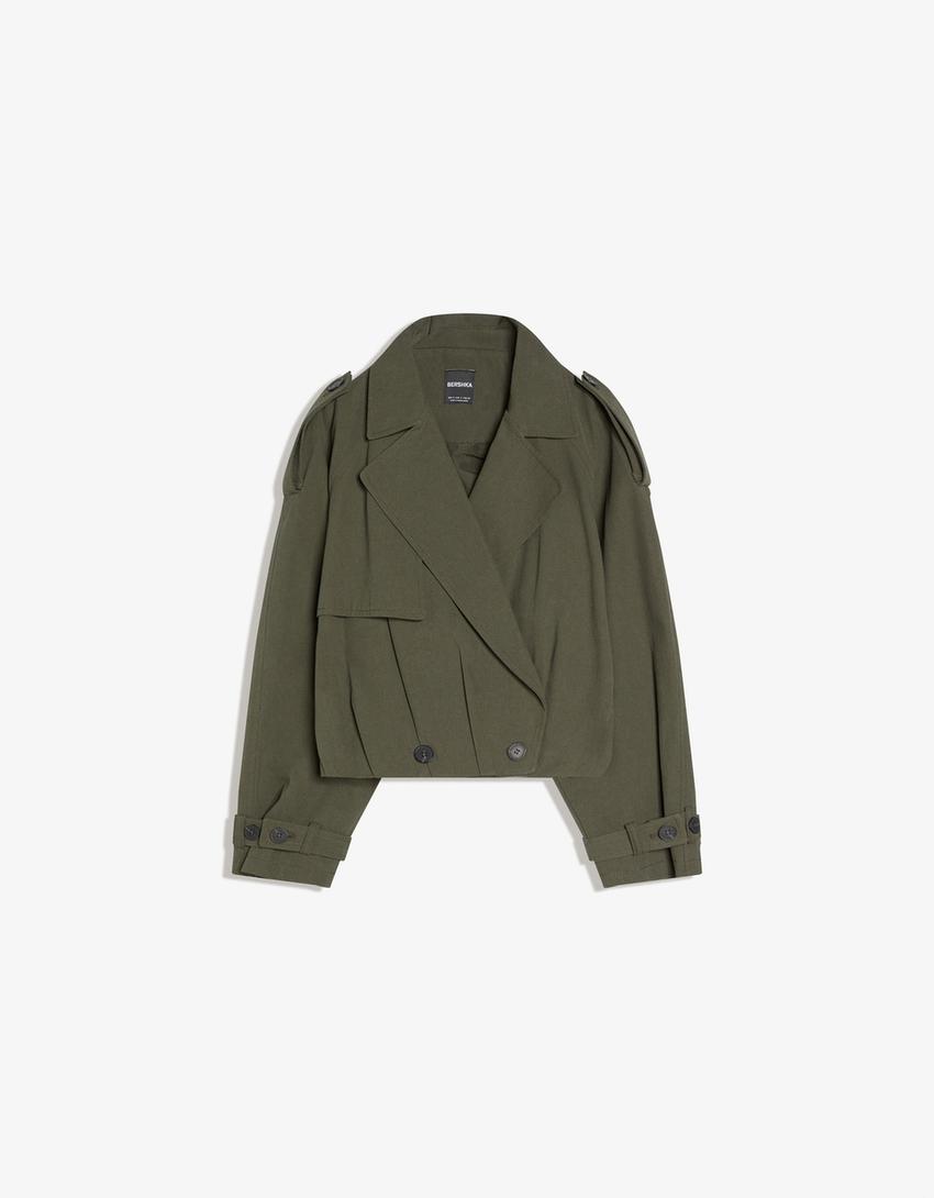 Kurze Trenchjacke mit Puffärmeln-Khaki