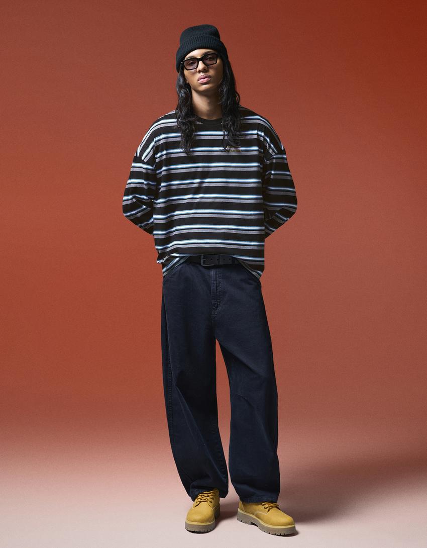 Långärmad t-shirt i oversize-modell-Blå