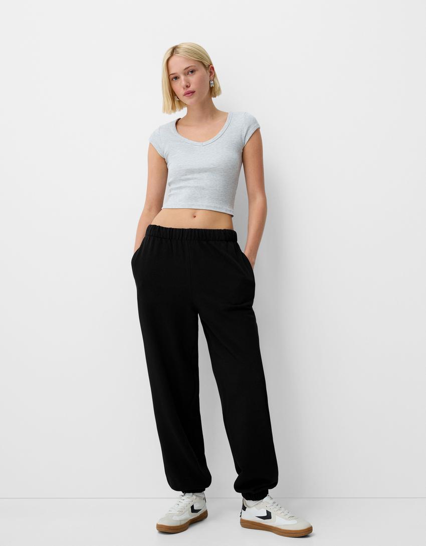 Pantalon jogger en molleton-Noir-0