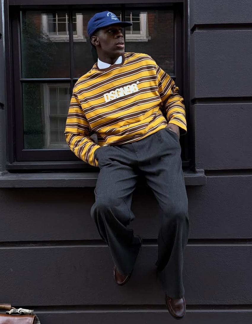 Retro print long sleeve T-shirt-Mustard