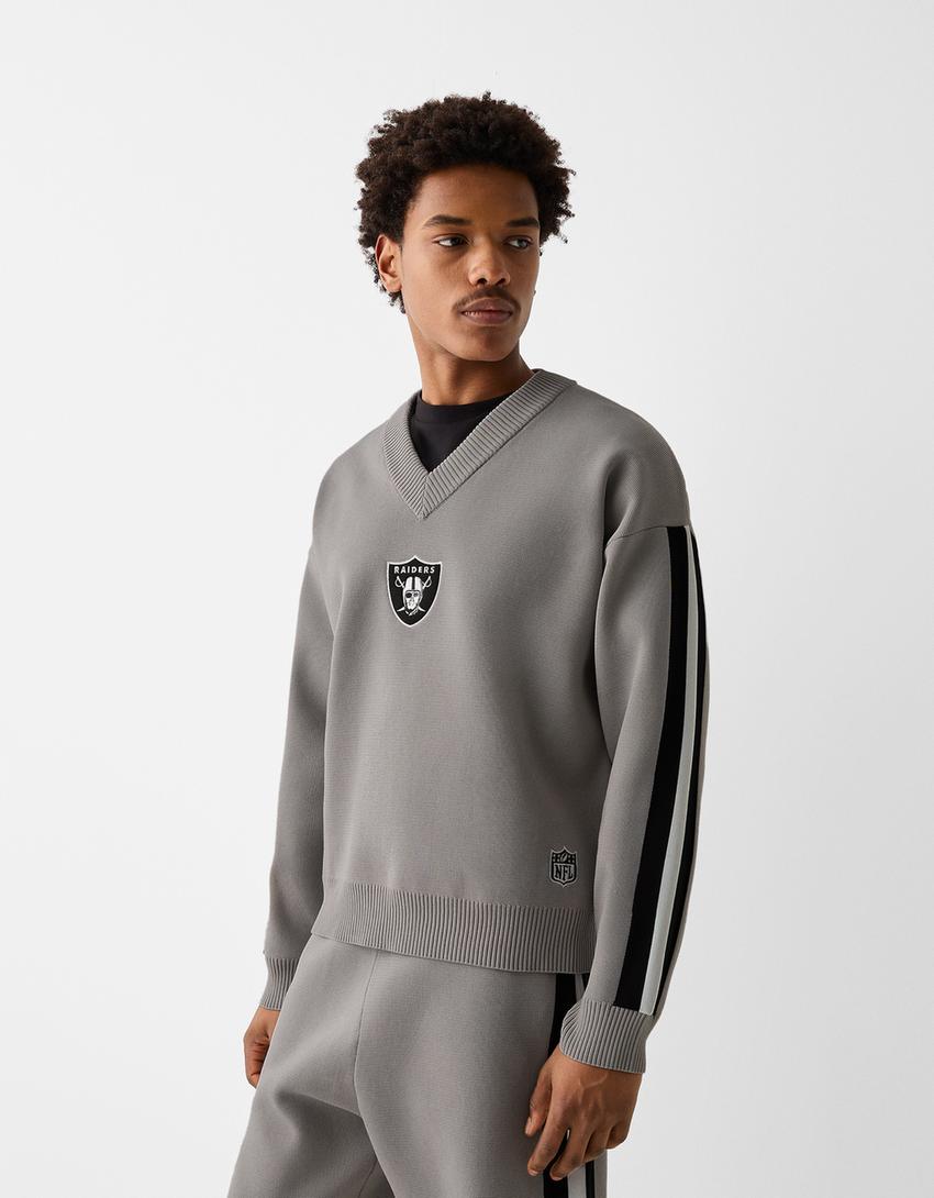 سويتر بطبعة رقعة NFL-رمادي-1