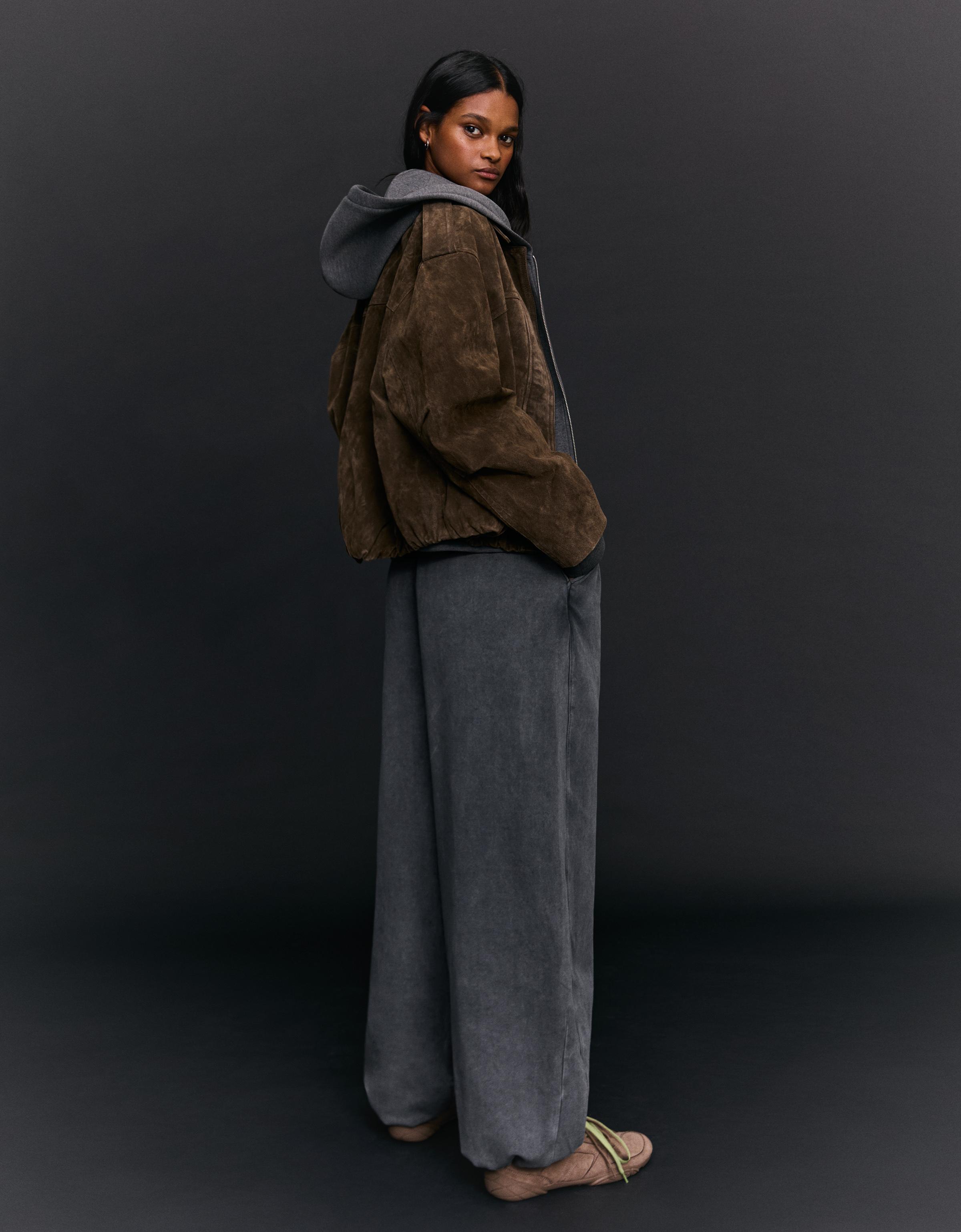 Barrel plush trousers with stoppers — Grey