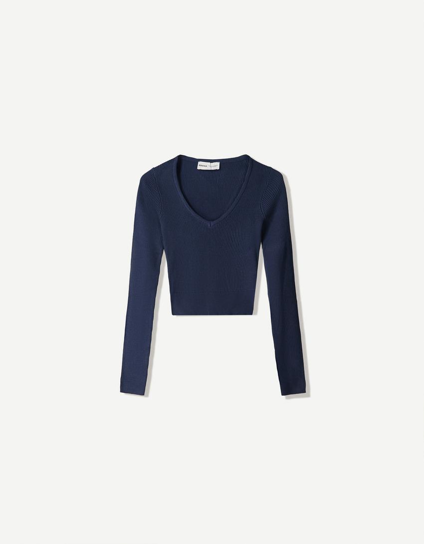 Jersey cuello pico-Azul-3