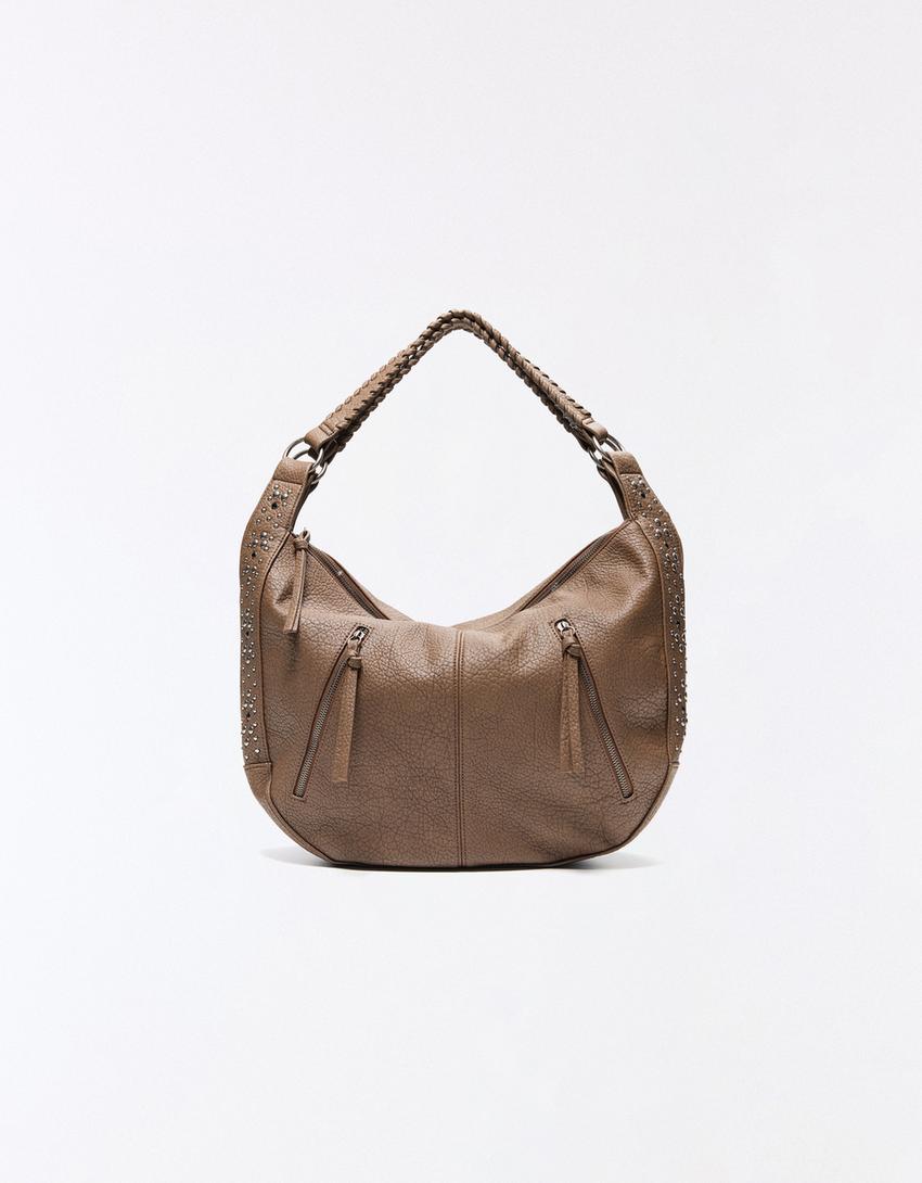 Bolso hombro cremalleras-Visón