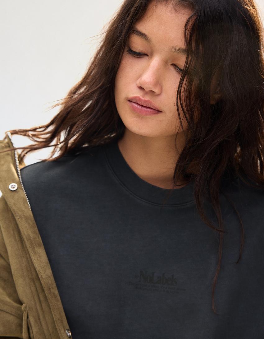 Short sleeve roll-up print T-shirt-Grey