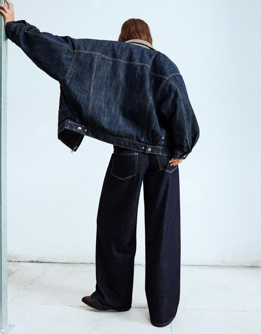 Wide-leg low-waist jeans-Navy